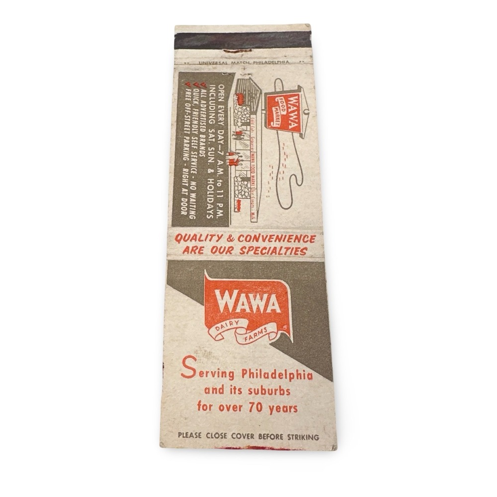 Vintage Wawa Dairy‎ Farms Matchbook Cover Philadelphia PA Universal Match Corp